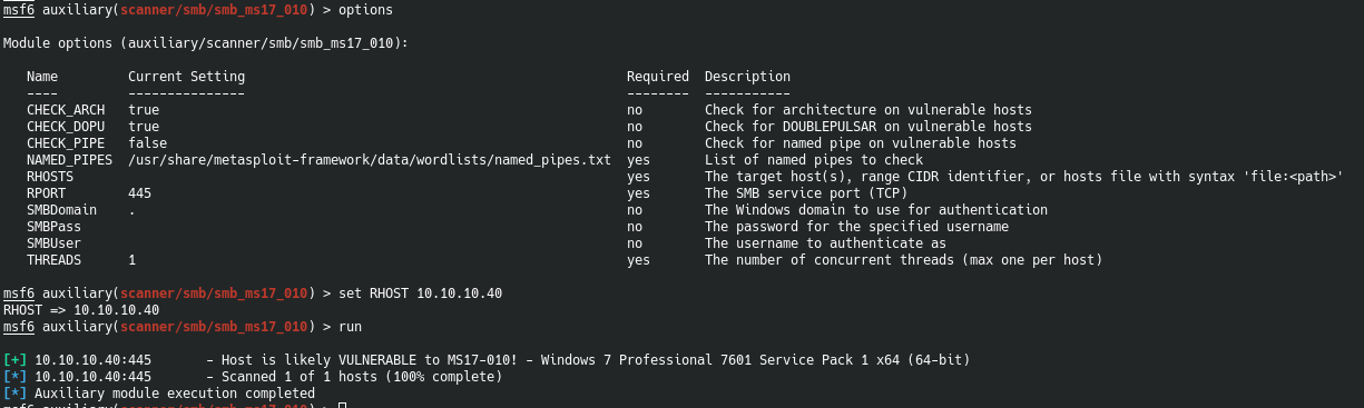 scanning with Metasploit module