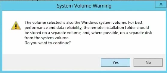 Selecting Volume for WDS Images Warning